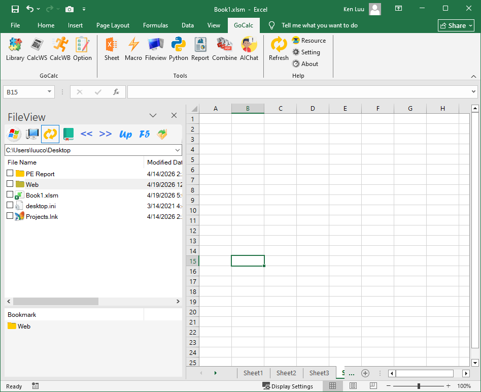 GoCalc Addin file view panel